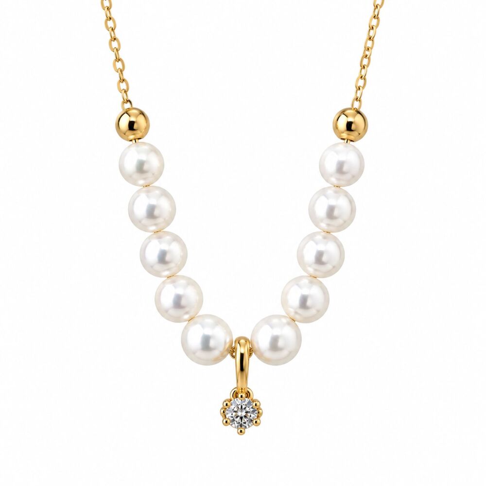Solid 18K Gold Top Quality Freshwater Pearl & Diamond Solitaire Necklace